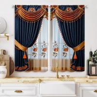 2 Piezas Cortina De Ventana De Lujo Estilo Chino Azul Con Bordado Digital HD Decoración Para Sala De Estar Y Dormitorio - details 8