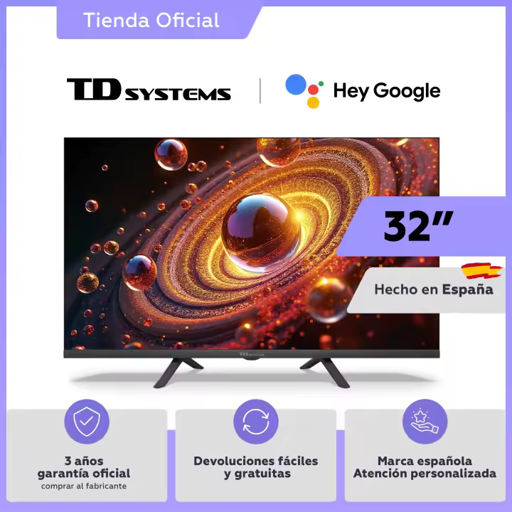 Smart TV 32 pulgadas QLED Hey Google Official Assistant con control por voz. Televisor Android 11 - TD Systems K32DLC20GLQ - 1