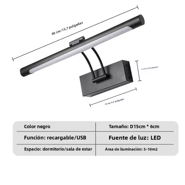 Lámpara LED Moderna Para Espejo Con Control Remoto Y Interruptor Push Recargable Iluminación Para Baño Dormitorio Hotel Metal Color Oro Negro - 1