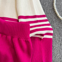 Conjunto De Ropa De Mujer REALEFT Otoño Invierno 2 Piezas Traje De Pista Tejido Con Cuello Alto Rayado Y Pantalones Rectos Polyester Estilo Casual - details 28