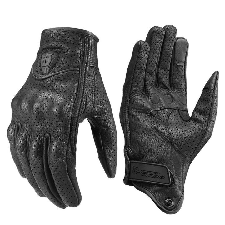 Guantes De Motocicleta Para Hombre Cuero Genuino Táctil Motocross Guantes De Carreras Negros Adecuados Para Todas Las Estaciones - 1