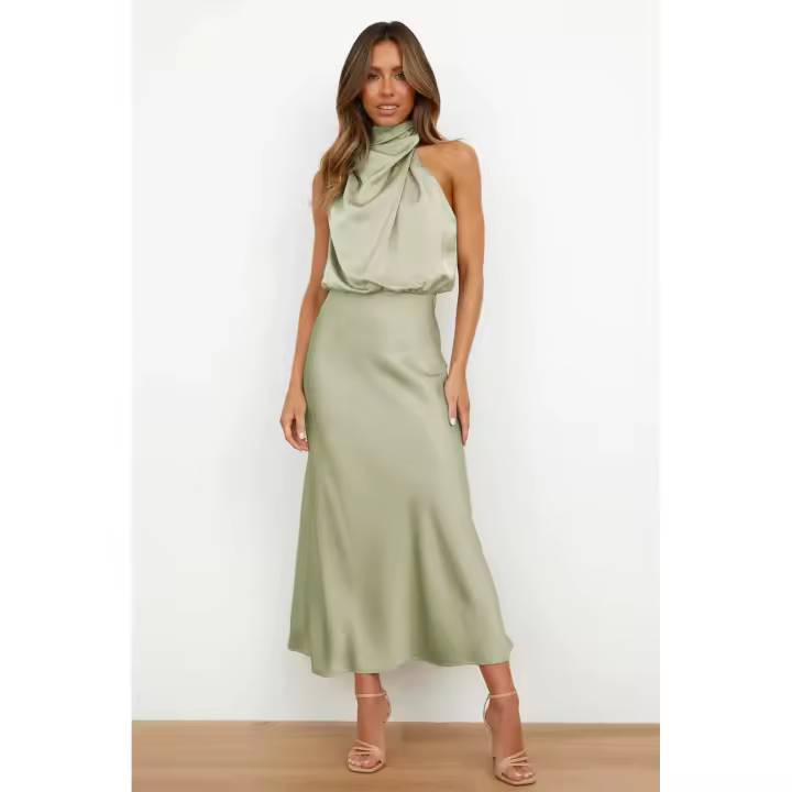 Vestido de Satén Sin Mangas, Trajes de Noche, Primavera, Verano - 1