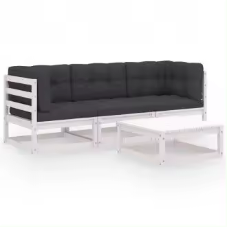 VIDAXL 3076375 conjunto de sillones y mesa de jardín de tres plazas con cojines de madera maciza de pino - 1