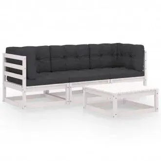 VIDAXL conjunto de sillones y mesa de jardín de tres plazas con cojines de madera maciza de pino - 1