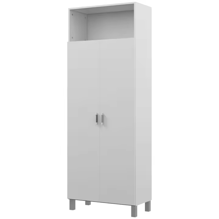 HOMCOM Armario Multiusos Armario Escobero con 2 Puertas Compartimiento Abierto y Estante Ajustable para Salón Lavadero 70x35x188 cm Blanco - 1