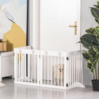 PawHut Barrera para Perros Plegable de 4 Paneles 204x61 cm Barrera de Seguridad para Perros Pequeños con Estructura de Madera y Patas de Apoyo para Pasillo Escalera Blanco - details 3