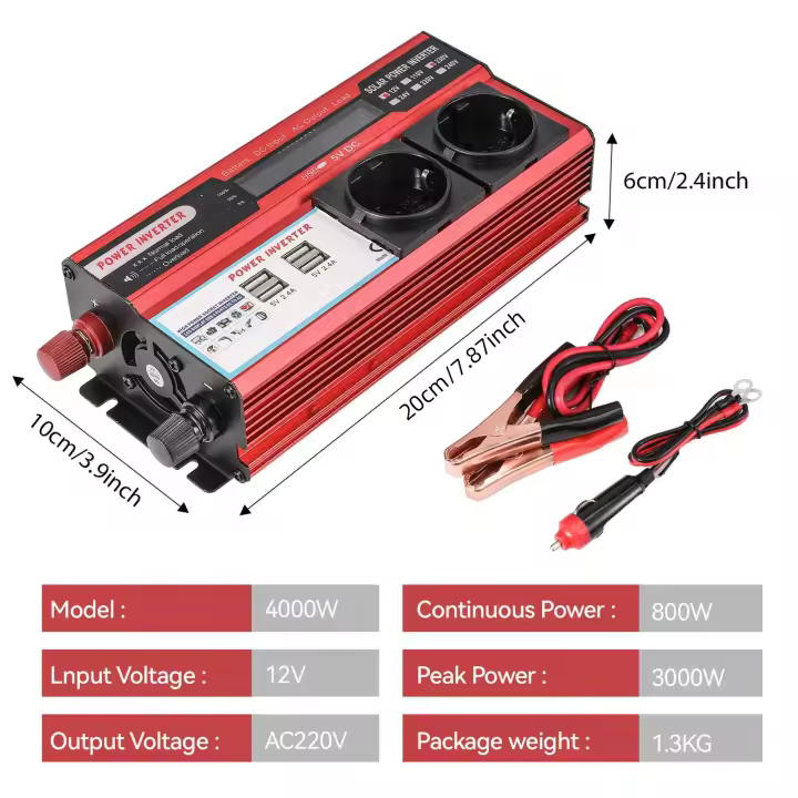 500W/800W Power Inverter DC 12V To AC 220V 230V Transformer with 4 USB EU Socket Charge with LED Display for RV Phone Car - 1
