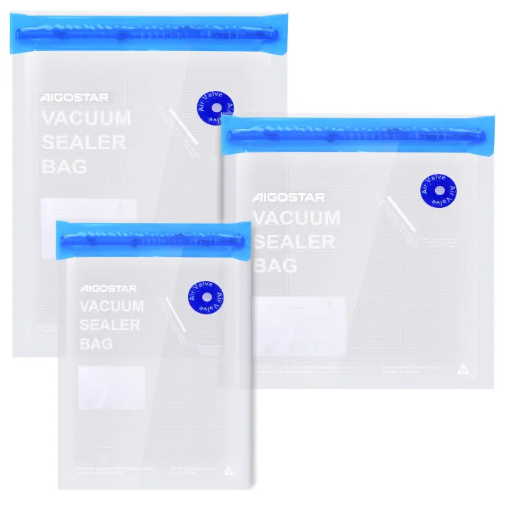 AIGOSTAR Bolsas para envasar al vacío. Pack de 30 unidades, 3 tamaños distintos, cierre zip. - 1
