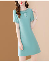 Vestido A-Line Elegante Para Mujer EVNISI Con Bordado En Flares Y Cuello En Escarf Oficina Moda Verano Cierre De Cremallera Longitud De Rodilla Polyester - details 9