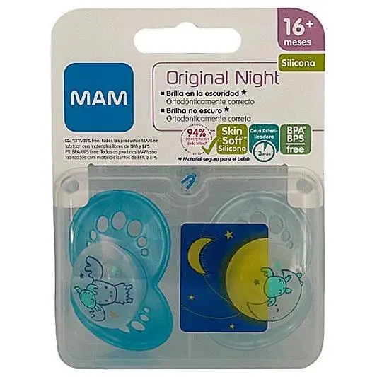 Chupete Silicona Mam Original Night + 16 M Pack Doble Azul - 1