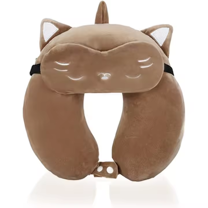 Almohada de viaje, almohada para el cuello de espuma viscoelástica 100% ajustable, almohada para el cuello en forma de U con Máscara para los Ojos para viajar - 1
