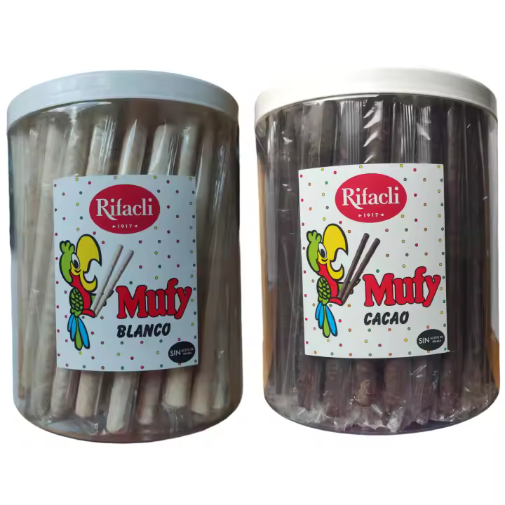 Mufy Barquillos Pack Blanco+Cacao  Envoltorio Individual 2x90 ud (2 Tarros 900 g Total 1800 g) - 1
