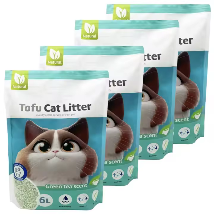 PACK DE CUATRO ARENA TOFU TÉ VERDE  PARA GATO PACK AHORRO ARENA AGLOMERANTE PARA GATO SIN POLVO FACIL DE AGLOMERAR SE DISUELVE EN INDORO - 1