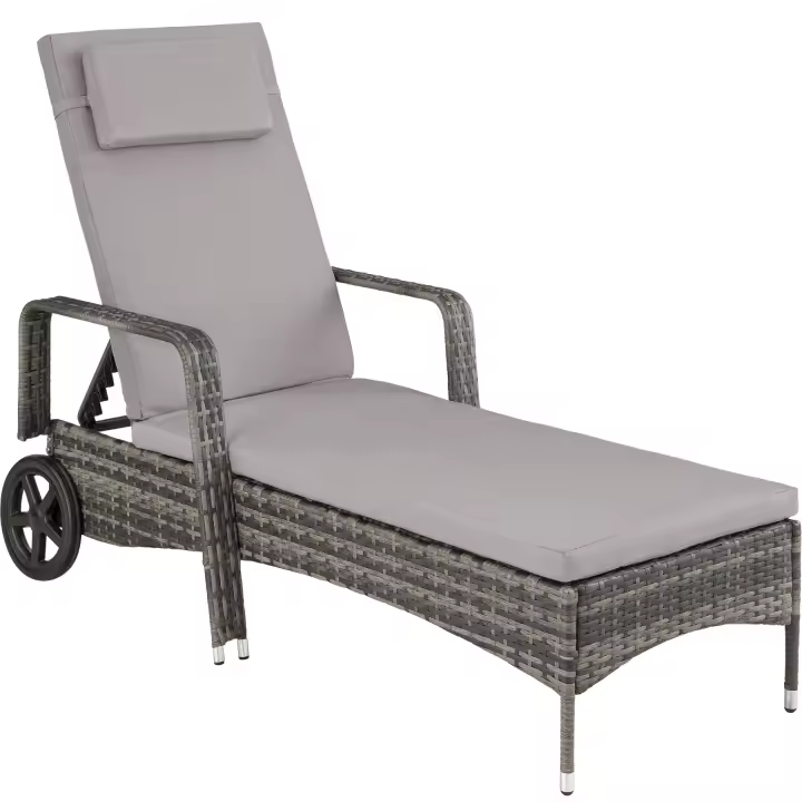 TECTAKE - Tumbona de ratán, Para interiores y Exteriores, Ajustable en 6 posiciones, Cojín adicional para la espalda o la cabeza - 1