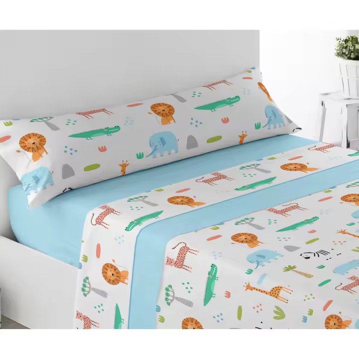Juego de Sábanas  Microfibra Infantil Cama de 90 y 105.  Suave y Ligera, Máxima Calidad, . Niño y Niña. Bajera, Encimera y Funda de Almohada. Primavera ZOO, Animales, León y Verano - 1