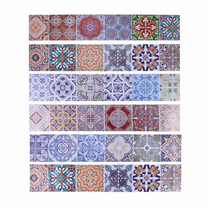 Pegatinas de Pisos de Azulejos Peel y Stick para Decoración de Hogar Estilo Tradicional Mexicano Talavera Impermeable para Escaleras - 1