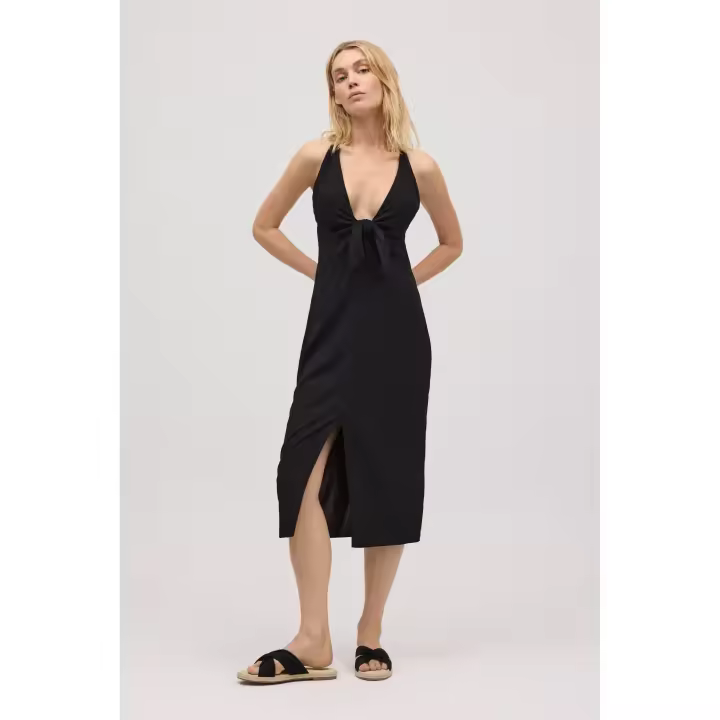 Ysabel Mora - Vestido midi abertura con espalda cruzada negro - 1