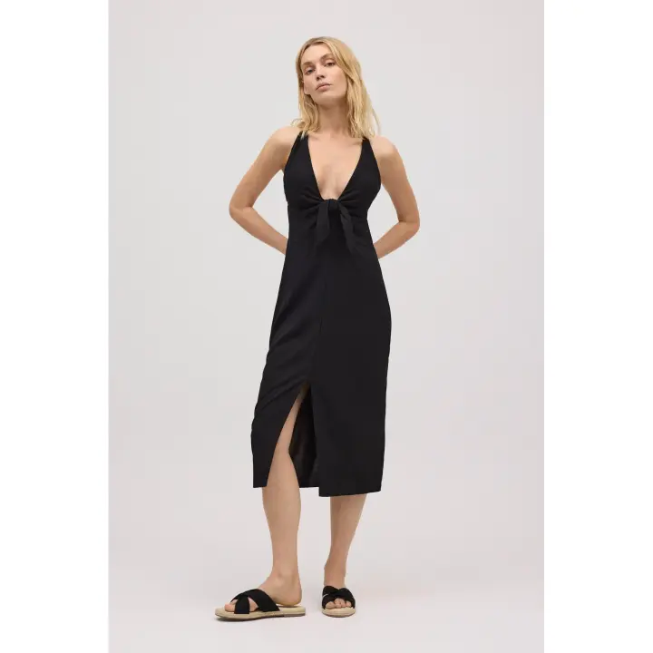 Ysabel Mora - Vestido midi abertura con espalda cruzada negro - 1