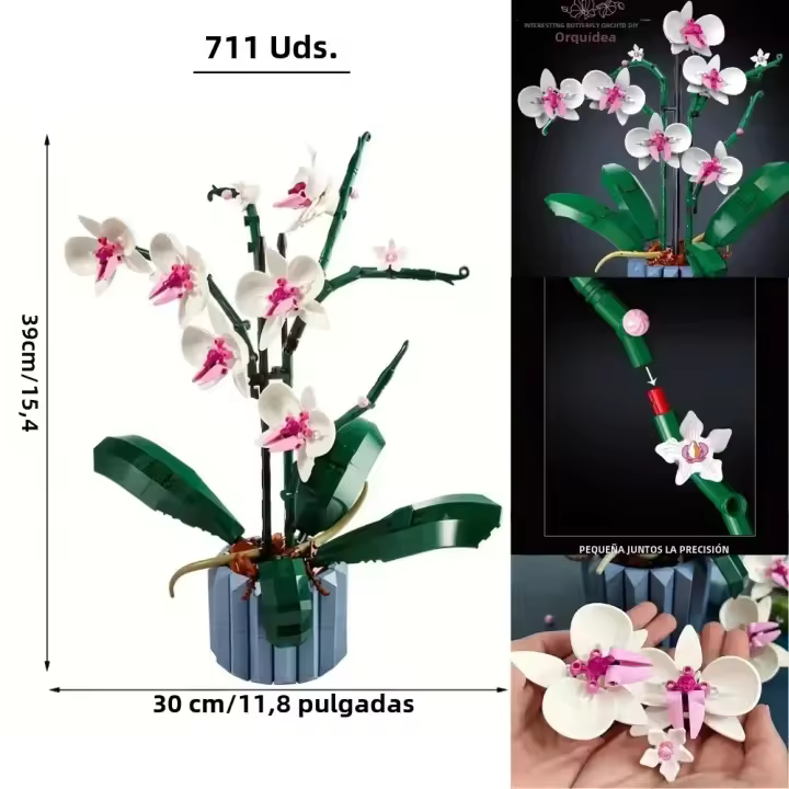 Bloques De Construcción De Plástico Para Orquídea Rosa Bouquet Decoración Mariposa Planta Bonsái Juego De Ensamblaje Creativo Para Niñas Y Adultos - 1