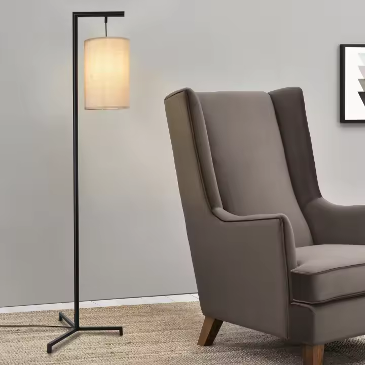 Lámpara de pie Skaun 1x E27 60 W tela metal 161x42x42 cm - Negro/Beige [lux.pro] - 1