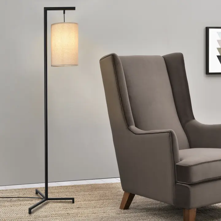 Lámpara de pie Skaun 1x E27 60 W tela metal 161x42x42 cm - Negro/Beige [lux.pro] - 1
