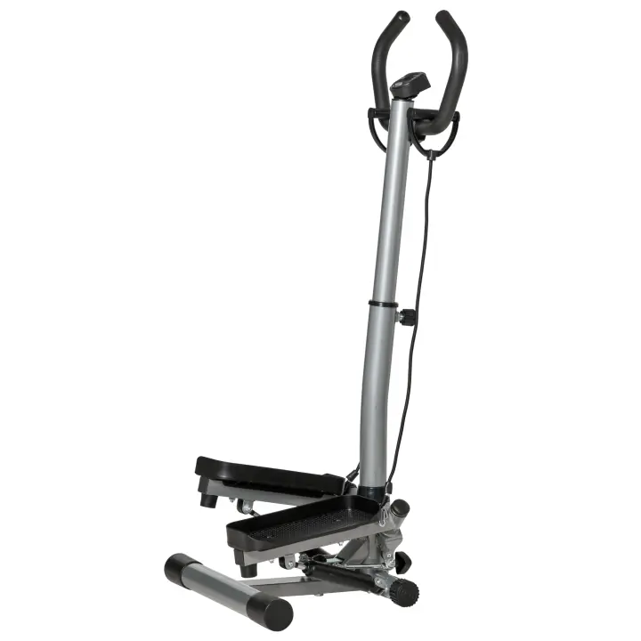 HOMCOM Máquina de Step Stepper Fitness con Manillar Altura Ajustable Pantalla LCD Cintas y Pedales Antideslizantes Equipo de Ejercicio para Gimnasio en Casa 55x53x118-128 cm - 1