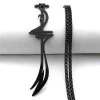 Collar De Acero Inoxidable Imam Ali Espada Árabe Para Mujeres Y Hombres Collar De Color Negro Islamico Joyería N2657S06 - details 3