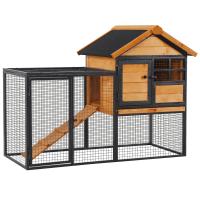 PawHut Conejera de Exterior Jaula para Mascotas Pequeñas 2 Niveles con Rampa Bandeja Extraíble de Madera y Metal 122x63x92 cm para Conejos Cobayas Madera y Gris - details 0