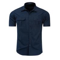 Camisa Militar Para Hombre Fredd Marshall 100% Algodón Manga Corta Estilo Casual Con Bolsillos Traje De Trabajo Tatting Abierta Por Encima - details 10