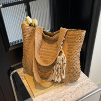 Bolso De Hombro Para Mujer De Paja Tejida De Lujo En Verano Capacidad Grande Casual Con Borla Bolso De Mano De Moda Para Playa Y Viaje - details 14