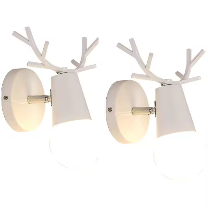 2 Piezas Lámpara de Pared de Asta de Ciervo de Hierro Creativa Moderna Decorativa para Dormitorio, Sala de Estar, Habitación Infantil, Restaurante, Pasillo, E27 Blanco - 1