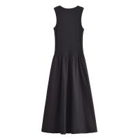 Vestido Largo Tejido MUJER Para Mujer Sin Mangas Fiesta Vestido Negro Draped Maxi Retro Patchwork Ankle-Length Polyester - details 2