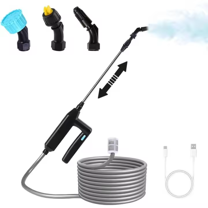 Pistola pulverizadora de jardín, pistola pulverizadora multifunción recargable con barra de extensión y manguera de 5 m, pulverizador eléctrico portátil para riego de césped, lavado de coches - 1