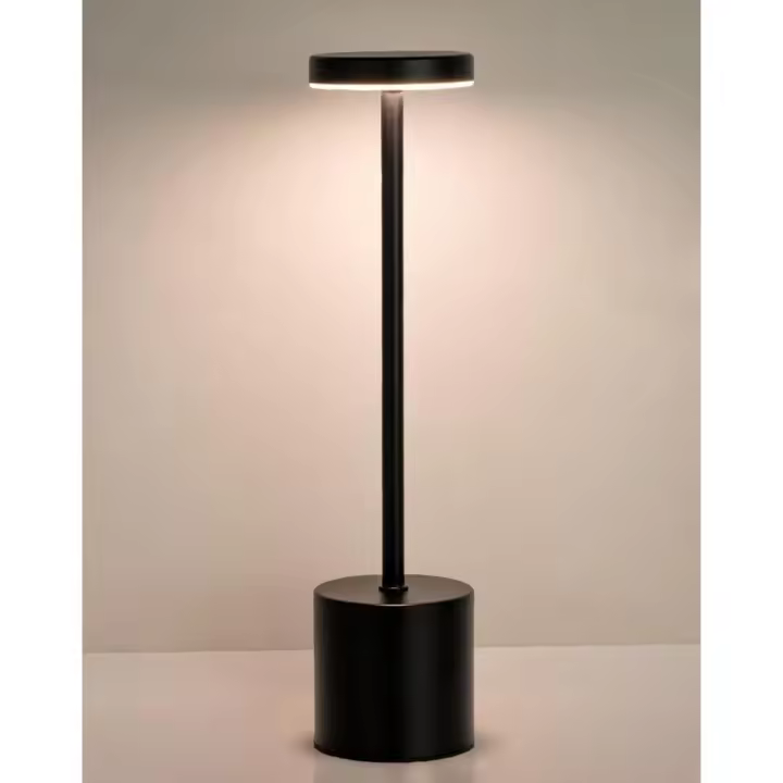Lámpara de Mesa LED táctil de Aluminio, recargable, inalámbrica y regulable, Con Luz Nocturna para restorante, hotel, Sala de estar y Sala de Lectura, color Negro. - 1