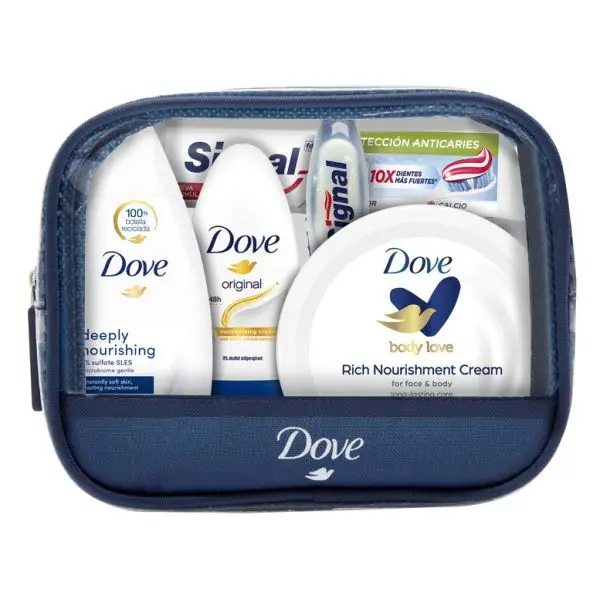 DOVE Neceser de Viaje para Mujer Dove Gel + Desodorante + Crema Hidratantel + Dentífrico y cepillo - 1