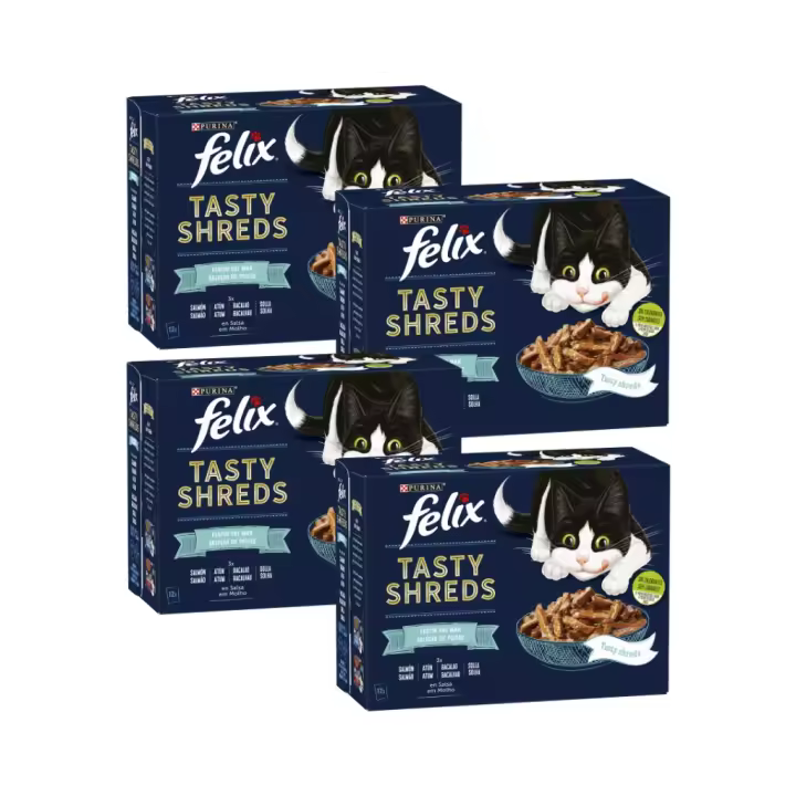 FELIX - Tasty Shreds (48x80 gr) - Comida Húmeda Festín del Mar (Salmón y Atún) (4 Cajas de 12x80 gr) - 1
