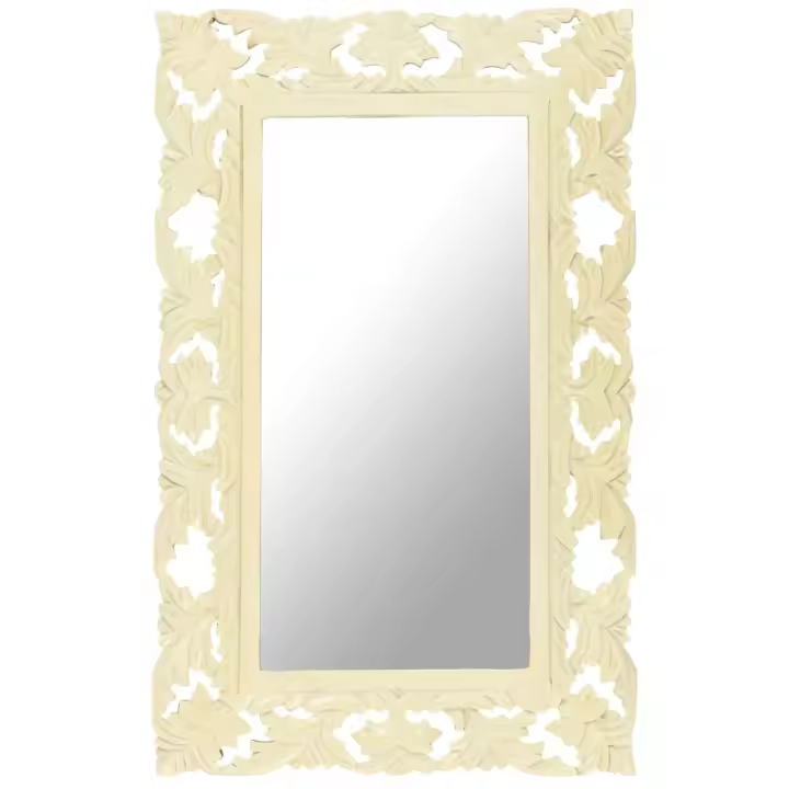vidaXL Espejo tallado a mano madera maciza de mango blanco 80x50 cm - 1