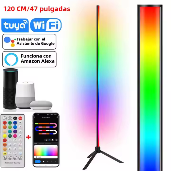 Lámpara De Piso Inteligente LED 120CM RGB Control Tuya Luz De Fondo Para TV Sincronía Rítmica Iluminación Vertical Moderna - 1