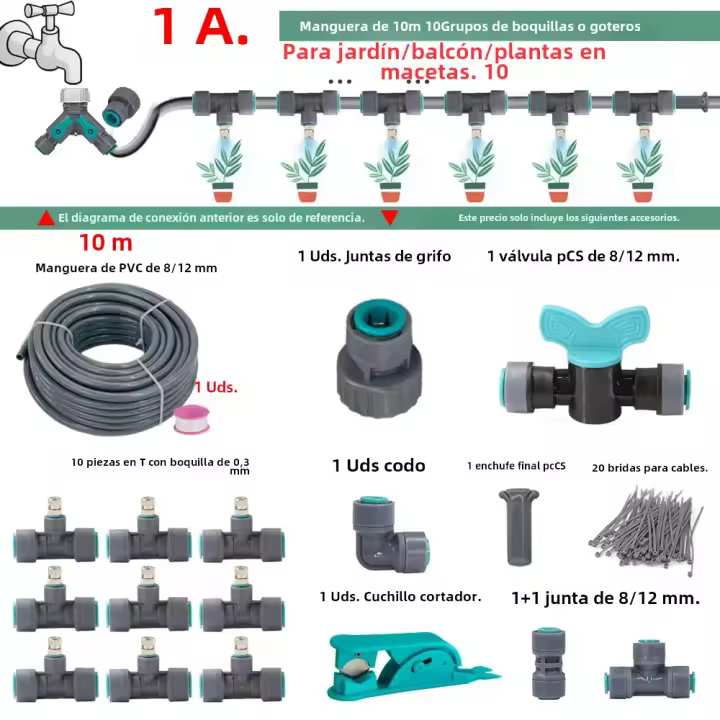Sistema De Rociado Para Jardín 3/8”PE Con Boquilla Metálica De 0.3mm Para Plantas Del Exterior Atomización Rociado De Agua Refrescante Y Despolvo - 1