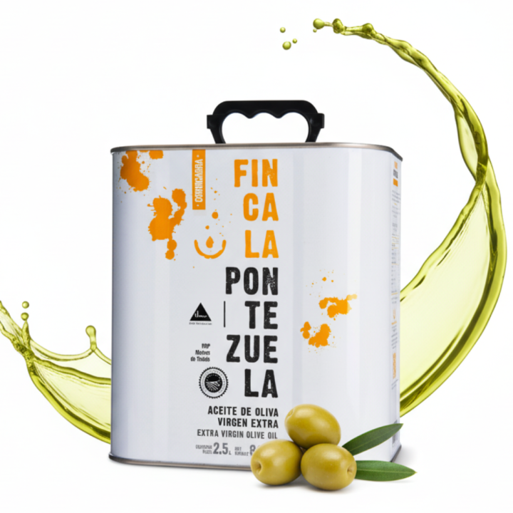Finca La Pontezuela - Lata de Aceite de Oliva Virgen Extra Cornicabra 2,5 Litros - Aceite Intenso de Nueva Campaña 24/25 - AOVE Español 100% Ideal para Uso Diario