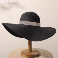 Sombrero De Sol Para Mujer Y Hombre Color Sólido De Moda Con Rhinestone 14cm Grande Paja Resistente Al Sol Plegable Para Playa Y Viajes - details 19