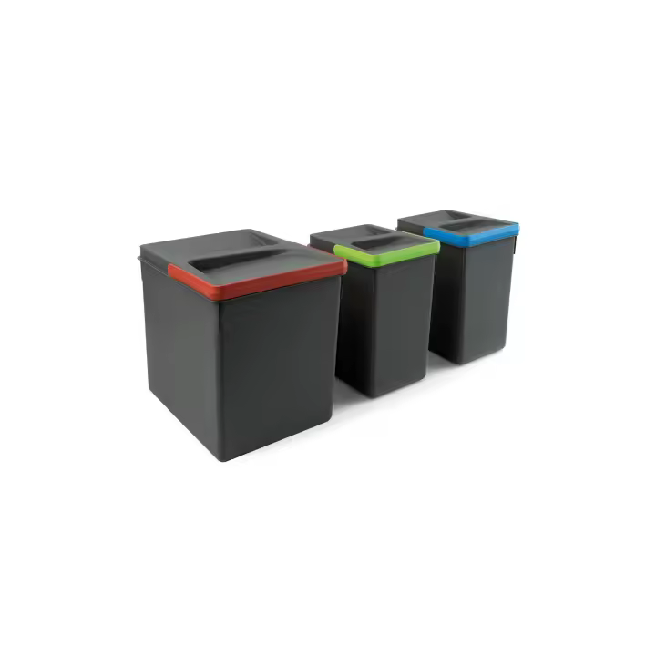 Kit de contenedores de reciclaje para cajón de cocina recycle altura 266mm, 1x15litros, 2x7litros, plástico gris antracita - 1