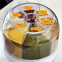 1 contenedor de almacenamiento de alimentos giratorio de 6 compartimentos-hermético, dispensador de plástico reutilizable para arroz, frijoles y más-perfecto para organización de cocina - details 2