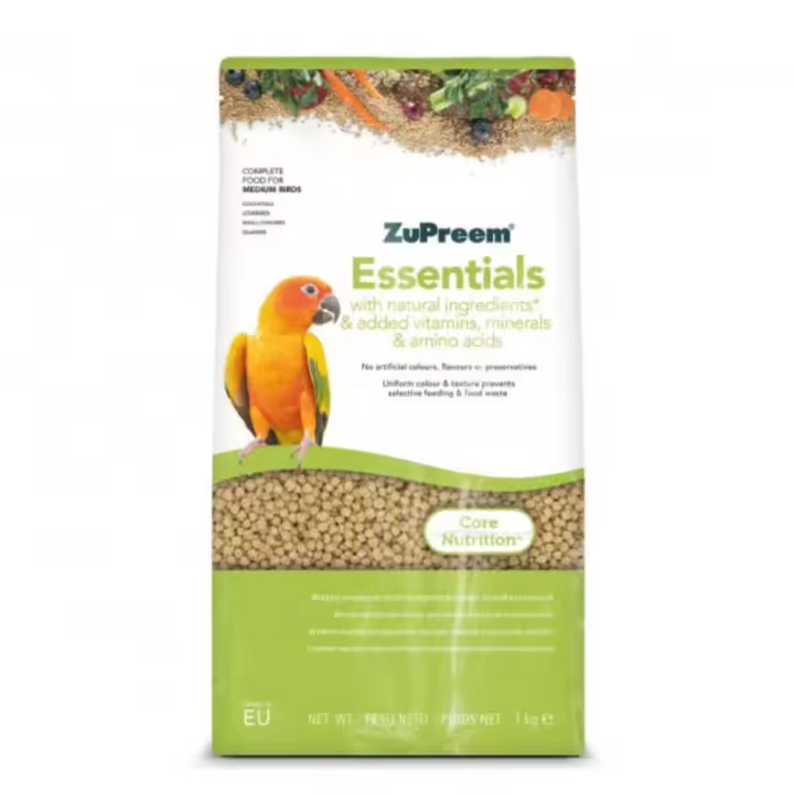 Zupreem essentials Medium 1kg, Alimento completo para aves de tamaño medio, cotorras, etc. - 1