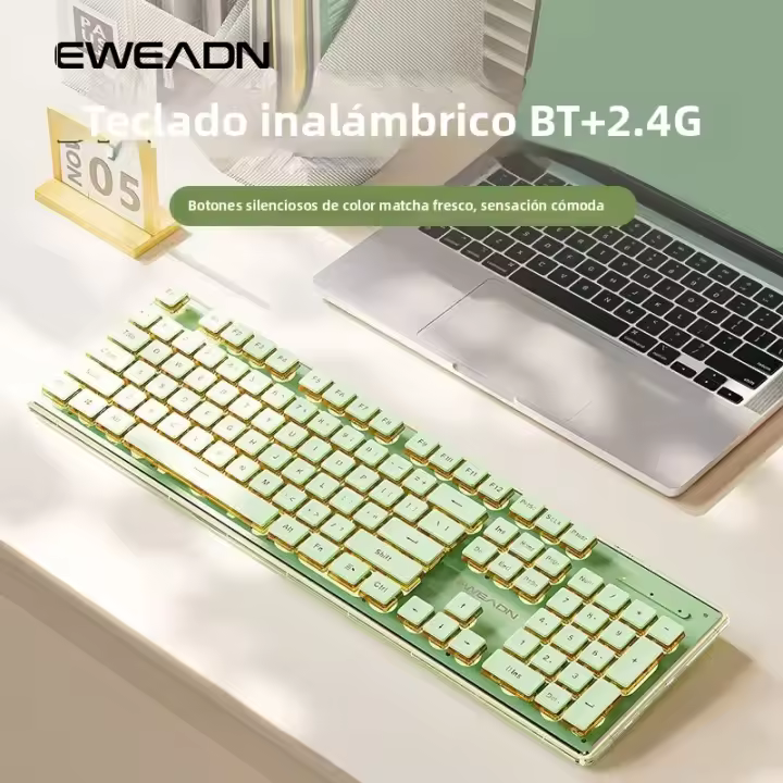 Teclado Mecánico Recargable EWEADN V3 Inalámbrico 2.4G & BT Con 104 Teclas Keycaps De Agua Verde Puerto Tipo-C Para Desktop Laptop Tablet - 1