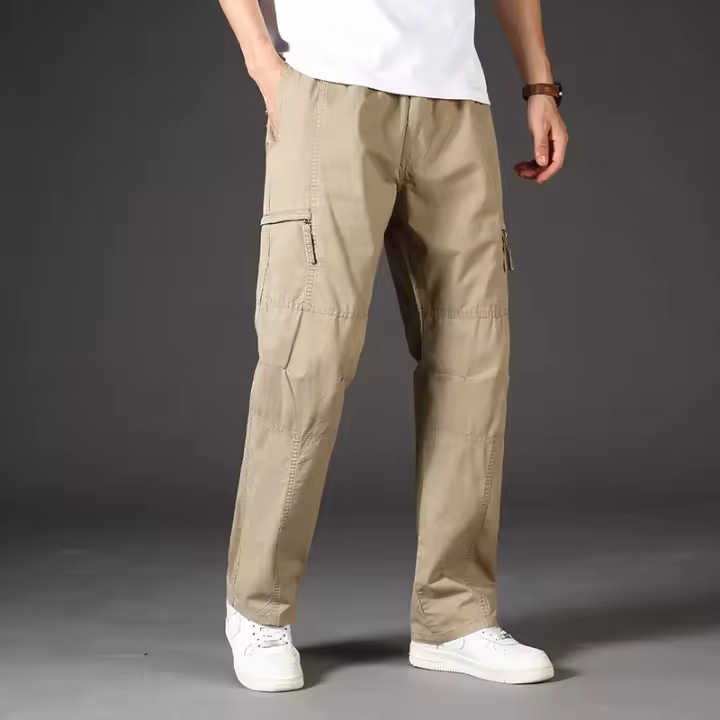 Pantalones De Cargo Casual Para Hombre Clásicos Con Bolsillos Cierre De Cremallera Tallas Grandes Y Extra Grandes Deportivos Y Al Aire Libre Color Caqui Y Gris - 1