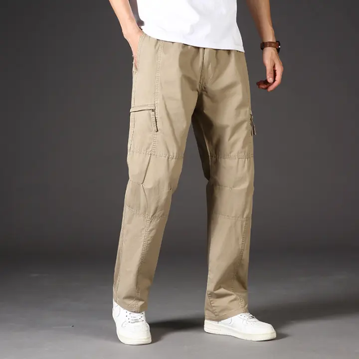 Pantalones De Cargo Casual Para Hombre Clásicos Con Bolsillos Cierre De Cremallera Tallas Grandes Y Extra Grandes Deportivos Y Al Aire Libre Color Caqui Y Gris - 1
