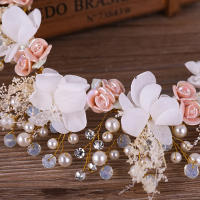 Diadema De Flor Dorada Con Perlas Y Cristales Accesorios De Cabello Para Mujer Adornos Para Boda Hechos a Mano Tamaño M - details 5