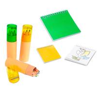 Mega Pack para fiestas y piñatas. Compuesto de: Mochilas con 5 ceras para pintar + tubos con 6 lápices de colores y tapa sacapuntas + libretas infantiles con plantillas para colorear  - Original Regalo para Cumpleaños Fiestas en el Colegio y guarderías - details 1
