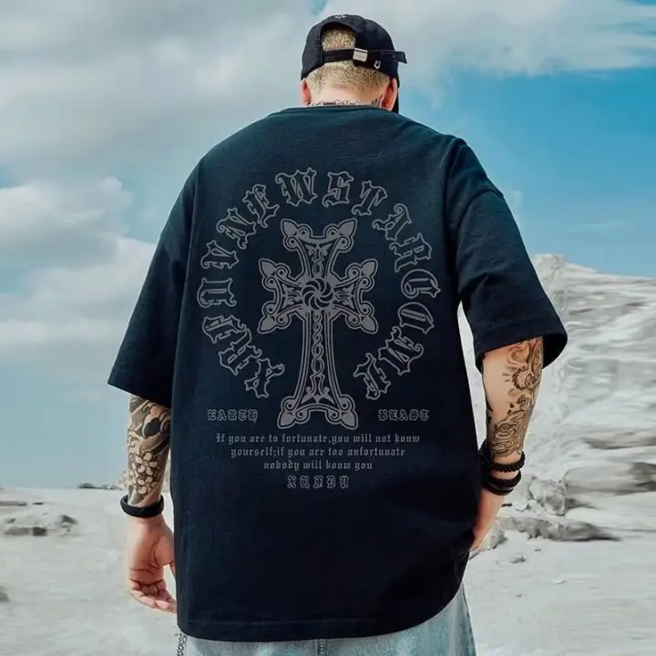 Camiseta Para Hombre M-8XL Estilo Coreano Casual Veraniego Con Estampado Cruzado Suéter De Algodón Y Poliéster Cuello Redondo - 1